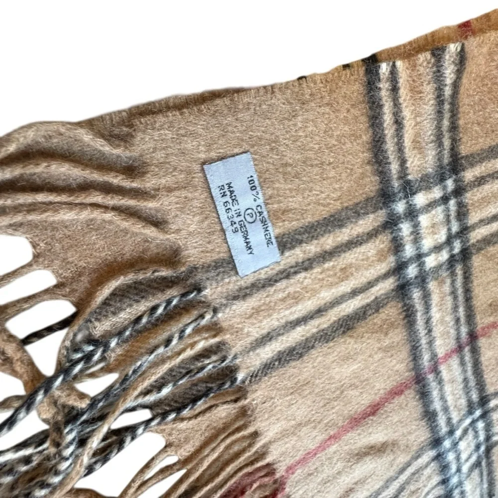 Joseph Abboud 100% Cashmere 55” Long Tan Multicolor Plaid Fringe Scarf I16